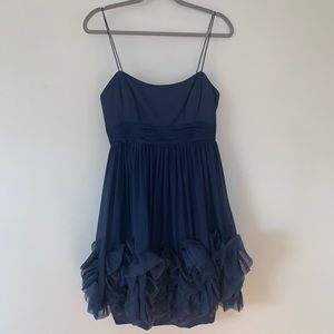 Marchesa Notte Navy Silk Ruffle Mini Dress